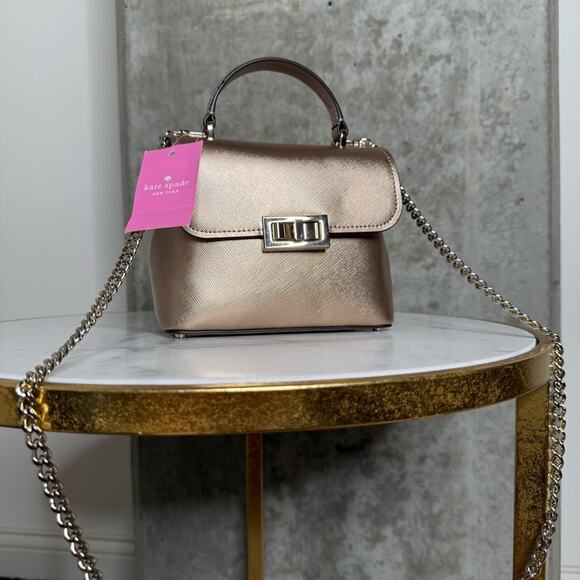 Kate Spade Rose Gold Top Handle Mini Satchel in Metallic Saffia Glittering - Picture 6 of 14